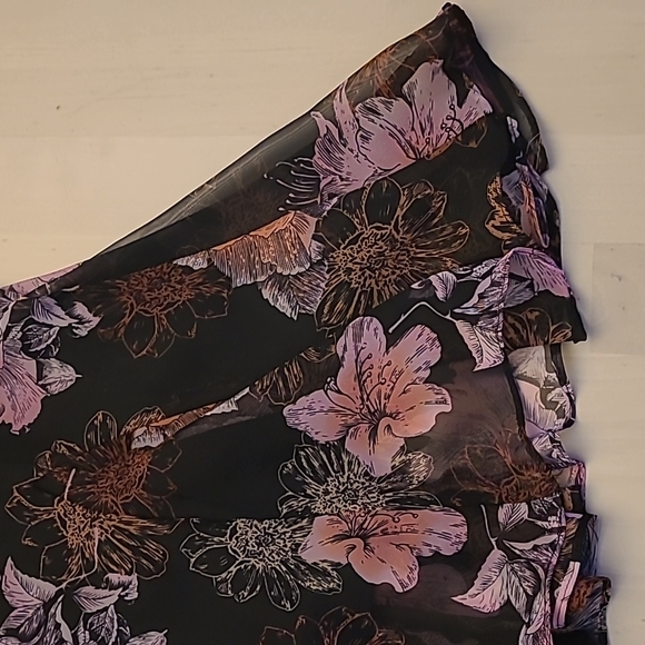 EUC 1990s VTG  Scarlett Black with Pink Floral Print Slip Dress with Flowing Hem - Picture 14 of 16